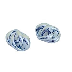 Vtg Earrings NAPIER Knot Modernist Link Chunky Screw Back Clip-on  Silver Tone